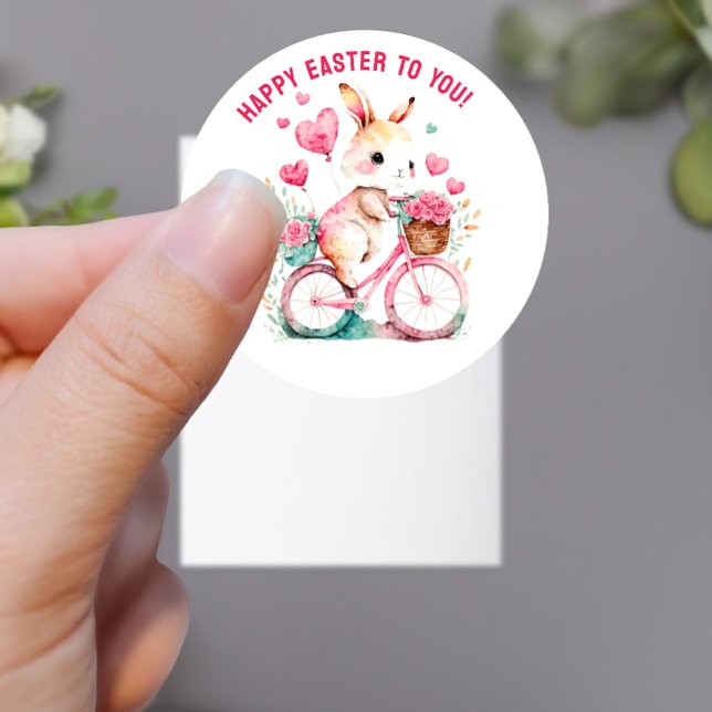 Sticker Rond Pâques Salutations Bunny équitation Vélo sur mesur (Créateur téléchargé)