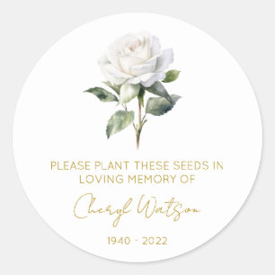 Sticker Rond Paquet de graines de rose blanche simple Mémorial