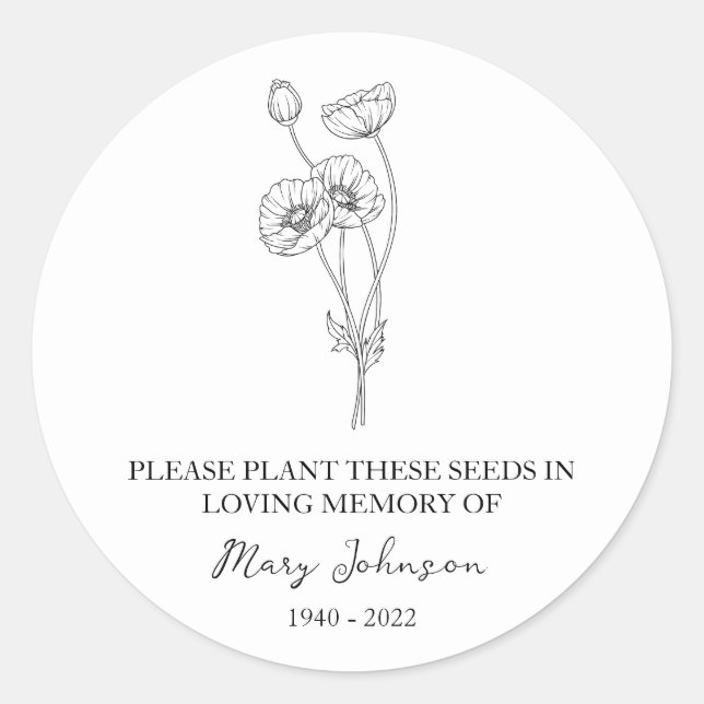 Sticker Rond Paquet de semence funéraire Poppy Memorial (Devant)