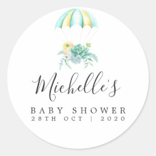 Sticker Rond Parachute Baby Shower Bouquet Floral