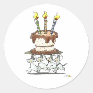 Sticker Rond Parade de souris avec gâteau d'anniversaire