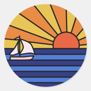Sticker Rond Paradis du coucher de soleil rétros