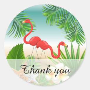 Sticker Rond Paradis tropical aux Flamants roses