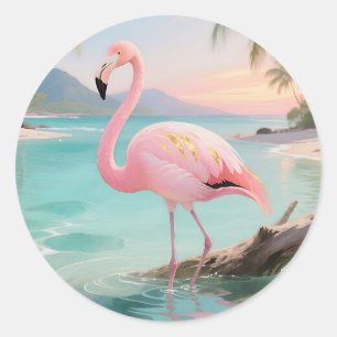 Sticker Rond Paradis Tropical des Flamants Roses