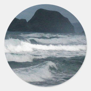 Sticker Rond Paradis tropical océanique de la côte hawaïenne