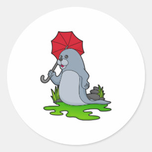 Sticker Rond Parapluie de pluie de phoque