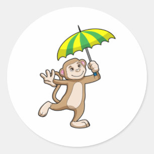 Sticker Rond Parapluie de pluie de singes