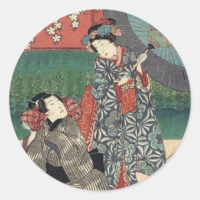 Sticker Rond parapluie traditionnel kimono japonais geisha (Devant)