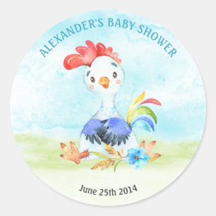 Sticker Rond Parc de Baby showers Watercolor Booster Rooster