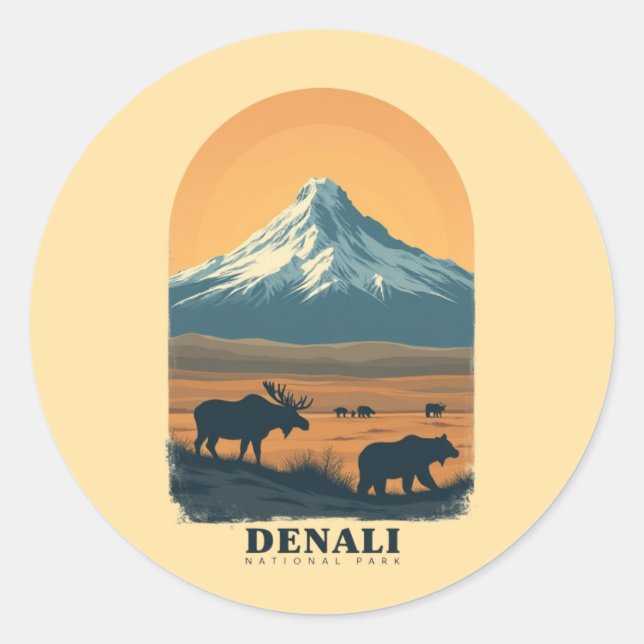 Sticker Rond Parc national de Denali Vintage Retro (Devant)