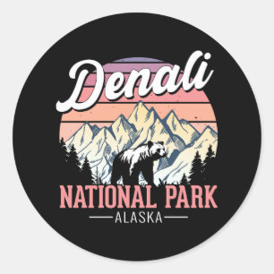 Sticker Rond Parc national de Denali vintage – Voyage en Alaska