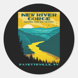 Sticker Rond Parc national de New River Gorge Vintage Wpa Ster