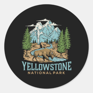 Sticker Rond Parc national de Yellowstone Us Wolf Bison Bear Vi