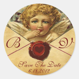 Sticker Rond PARCHEMENT DE SCEAU EN CIRE DU COEUR ANGE Enregist