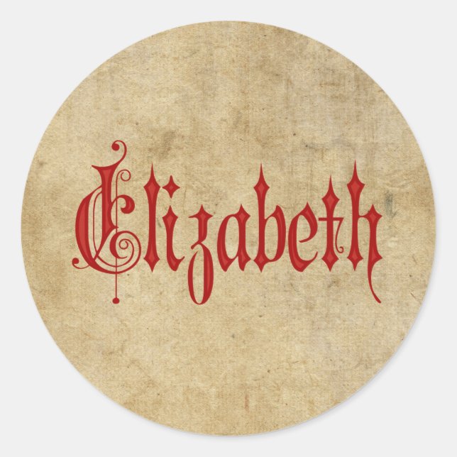 Sticker Rond Parchemin Blackletter personnalisée Elizabeth Red (Devant)