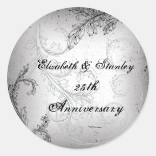 Sticker Rond Parchemin gris noir 25e anniversaire mariage argen