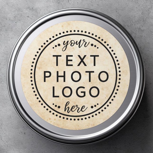 Sticker Rond Parchemin papier vieilli logo personnalisé photo g (Round paper sticker with your custom logo, photo or graphic on an aged paper parchment background)