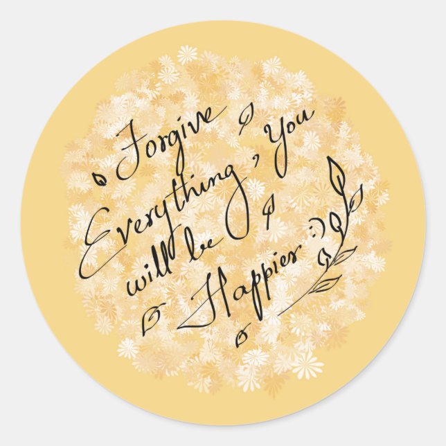 Sticker Rond Pardonnez et soyez heureux floral minimal (Devant)