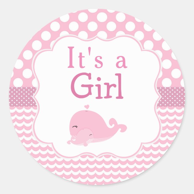 Sticker Rond Parent mignonne et baleine bébé rose (Devant)