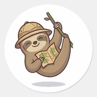 Sticker Rond Paresseux Explorateur