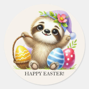 Sticker Rond Paresseux Œufs de Pâques Mignon 