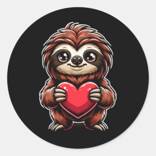Sticker Rond Paresseux tenant un cœur Saint-Valentin Mignon Val