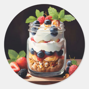 Sticker Rond Parfait aux fruits rouges dans un pot en verre