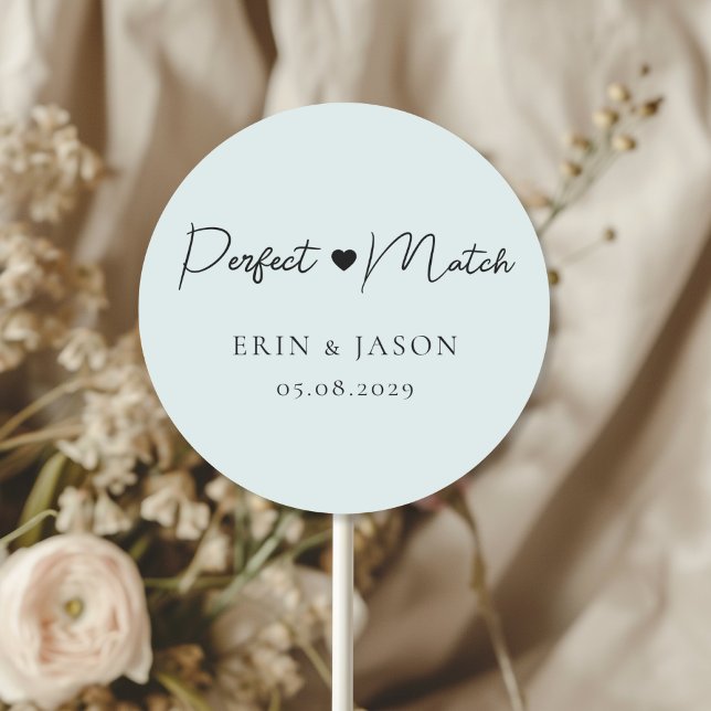 Sticker Rond Parfait ! Gris Bleu, Élégant, Simpel (Perfect Match! Soft-Blue-Gray, Elegant, Simple, Heart, Classic, Round, Wedding Sticker.)
