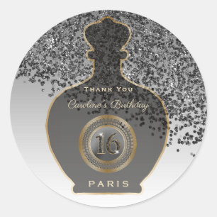 Sticker Rond Parfum Black Glitter Noir, Sweet 16