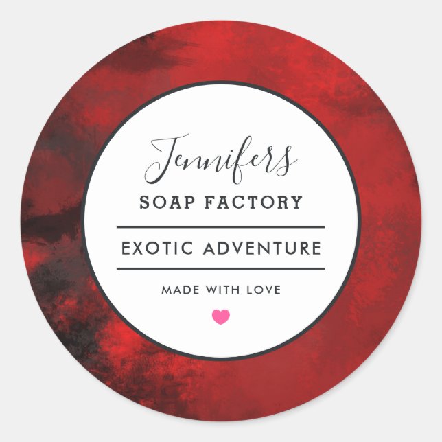 Sticker Rond Parfum de savon Abstrait noir et rouge moderne (Devant)