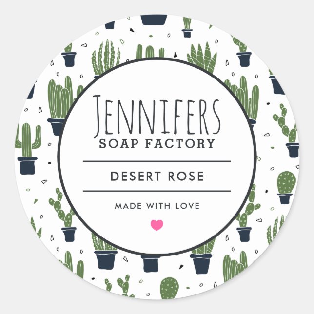 Sticker Rond Parfum de savon Motif de cactus vert foncé (Devant)