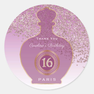 Sticker Rond Parfum Rosé Pailleté Rose Gold, Sweet 16