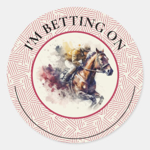 Sticker Rond Pari sur le Derby de course de chevaux à l'aquarel