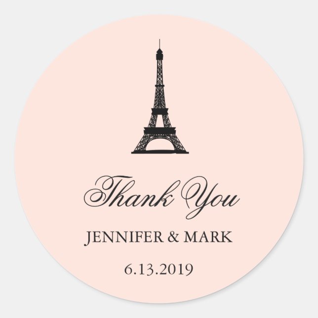 Sticker Rond Paris Elegance Blush Merci Mariage rose (Devant)