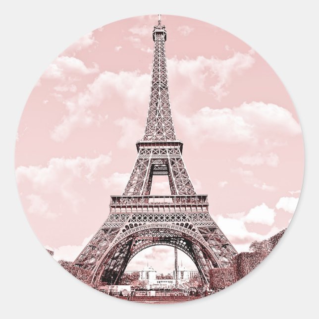 Sticker Rond Paris en Pink Tour Eiffel France (Devant)