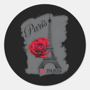Sticker Rond Paris France Tour Eiffel Rose Valentines Day Souv