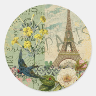 Sticker Rond Paris France Voyage Vintage Art Antique Peinture