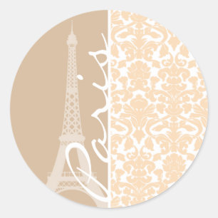 Sticker Rond Paris ; Motif Damas couleur bisque