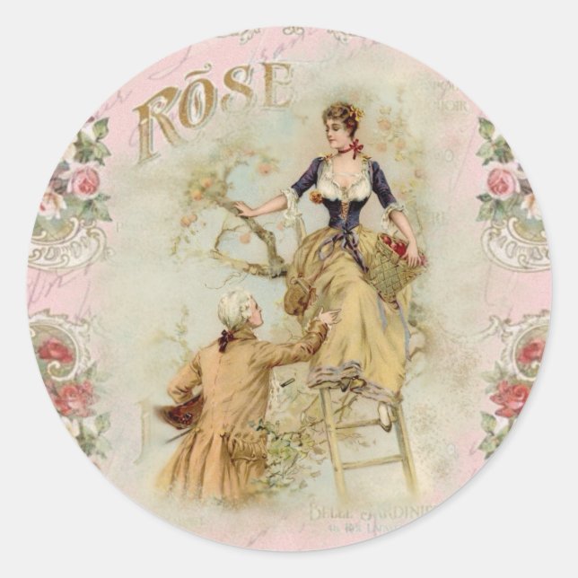 Sticker Rond Paris romantique Amateurs rose shabbychic (Devant)