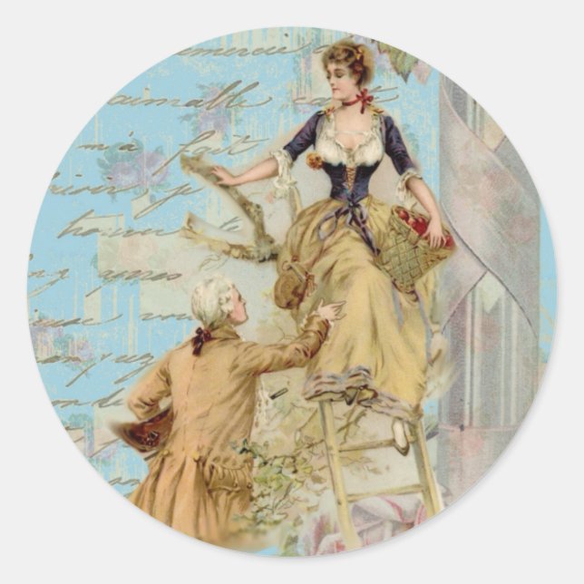 Sticker Rond Paris romantique Amateurs Shabbychic bleu (Devant)