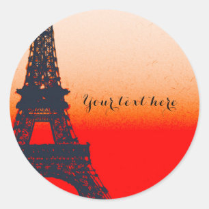 Sticker Rond Paris Tour Eiffel Orange coucher de soleil Chic El