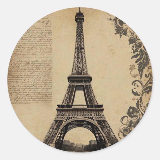 Sticker Rond Paris Tour Eiffel Vintage (Devant)