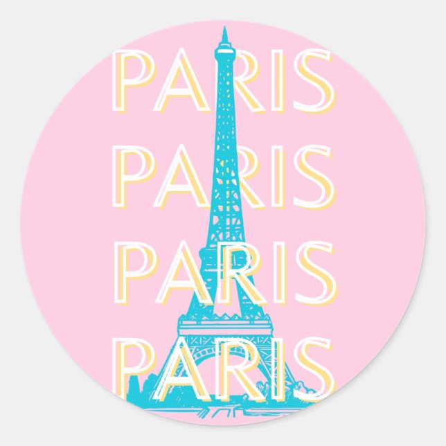 Sticker Rond Paris Travel Art, Travel Art, Preppy, Rose (Devant)