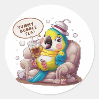 Sticker Rond Parrot de dessin adorable : Cosy, Kawaii Vibes