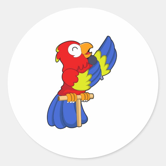 Sticker Rond Parrot en chanteur avec microphone (Devant)