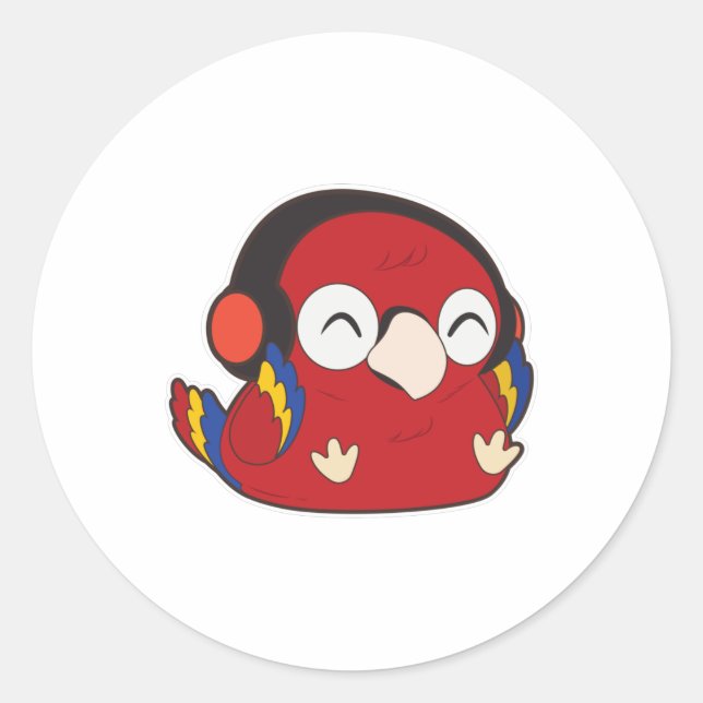 Sticker Rond Parrot - Musique avec casque (Devant)