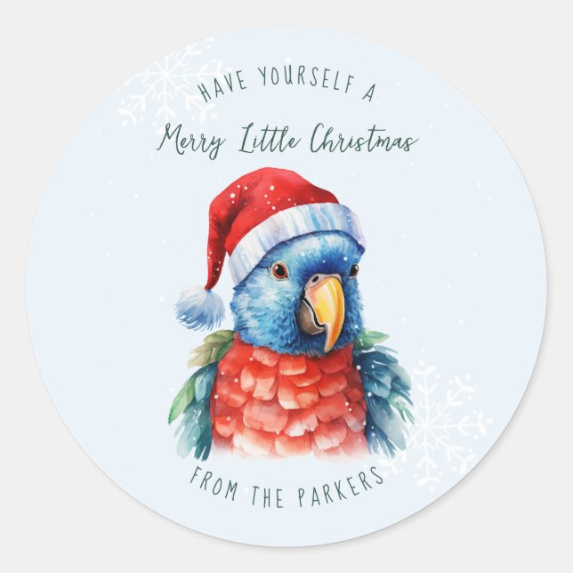 Sticker Rond Parrot pour animaux | Joyeux Noël (Devant)