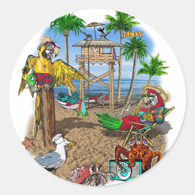 Sticker Rond Parrots Beach Party (Devant)