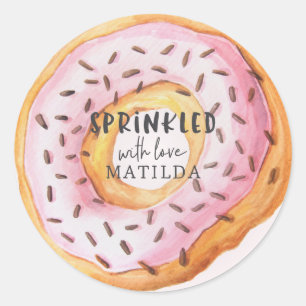 Sticker Rond Parsemé de baby shower beige rose girly