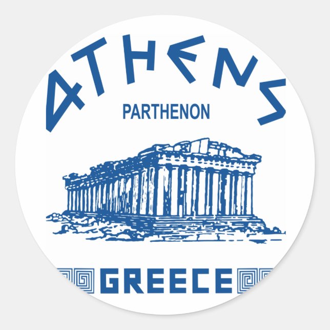 Sticker Rond Parthénon - Athènes - Grec (bleu) (Devant)